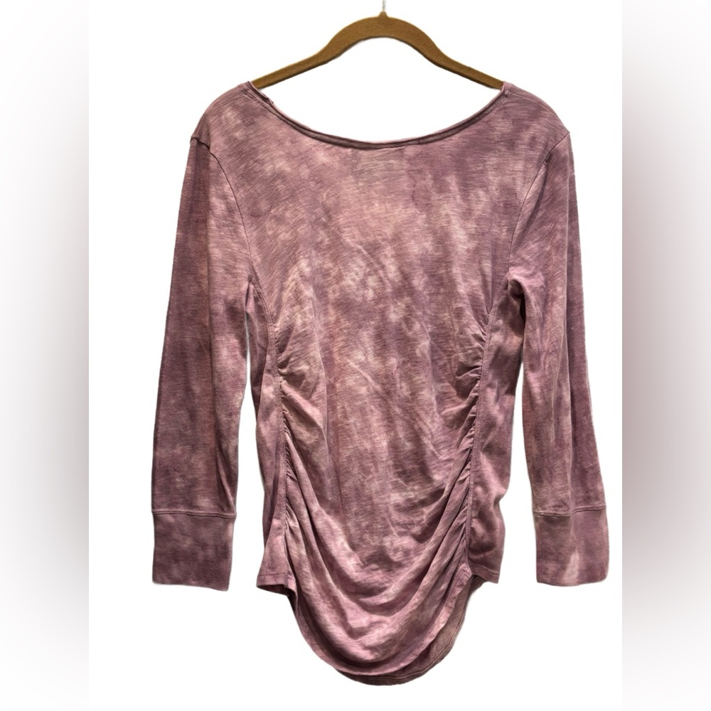 Anthropologie Saturday Sunday Pink Tie Dye Ruched Long Sleeve Top, Cotton Blend - Picture 2 of 6
